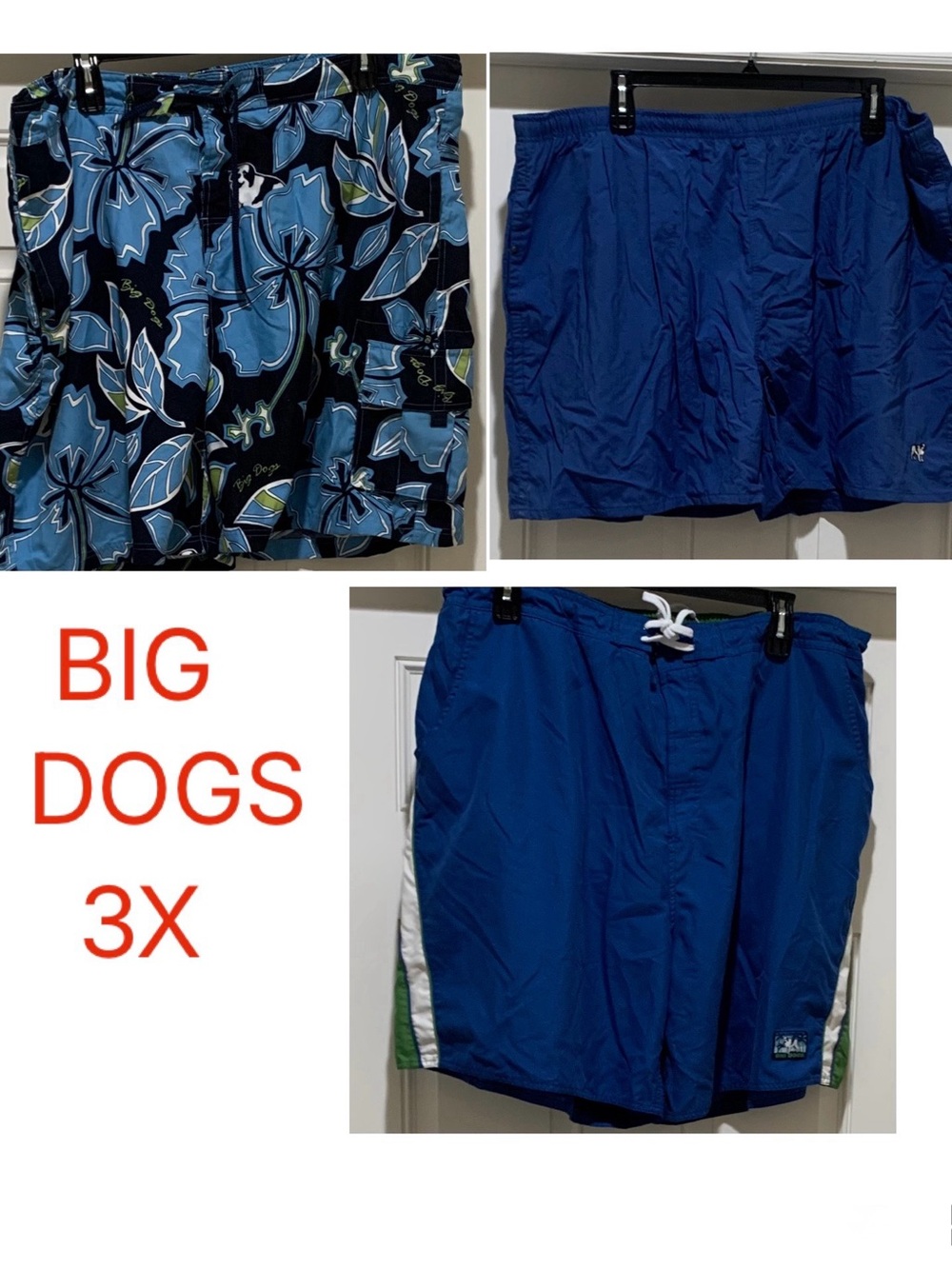Big Dogs 3X Blue Swim Shorts Trio Bundle (1 Pair is NWT 2 EUC) BEACHWEAR ALOHA